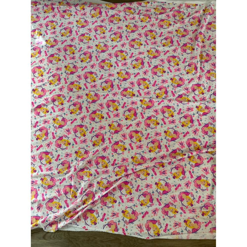 Vintage Barbie Ballerina Fabric All Over Print Pink White Mattel Sewing‎ Craft